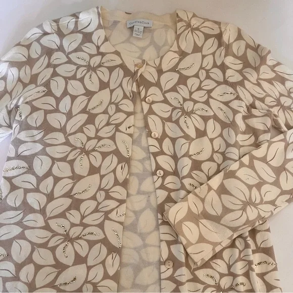 Charter Club cardigan Size small with leaves and sequins - Picture 2 of 3